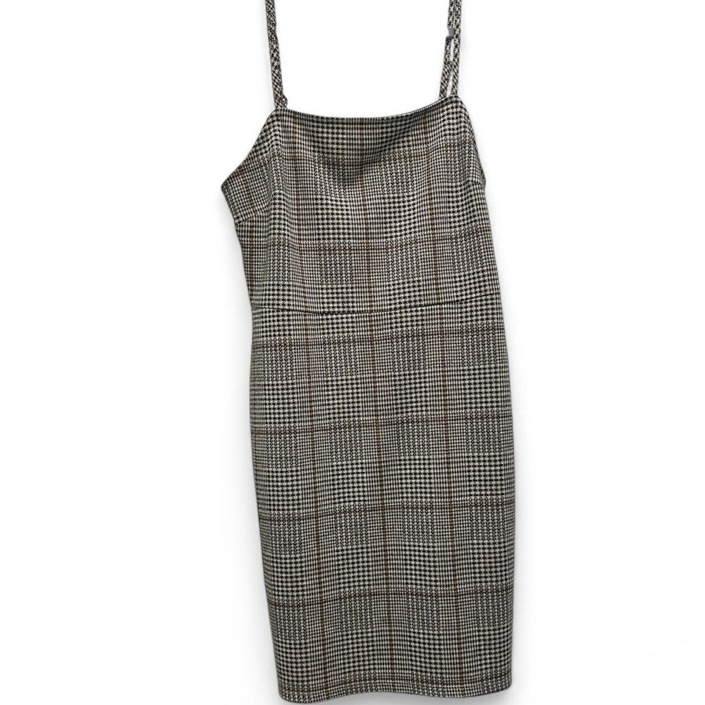 Forever 21 Brown Grey Plaid Houndstooth Mini Bodycon Dress Large